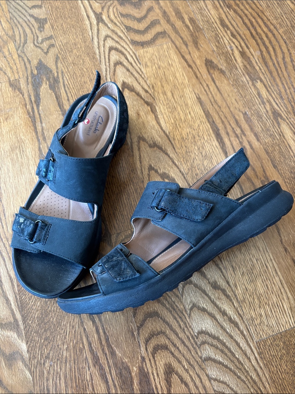 Clark’s unstructured Velcro sling sandals